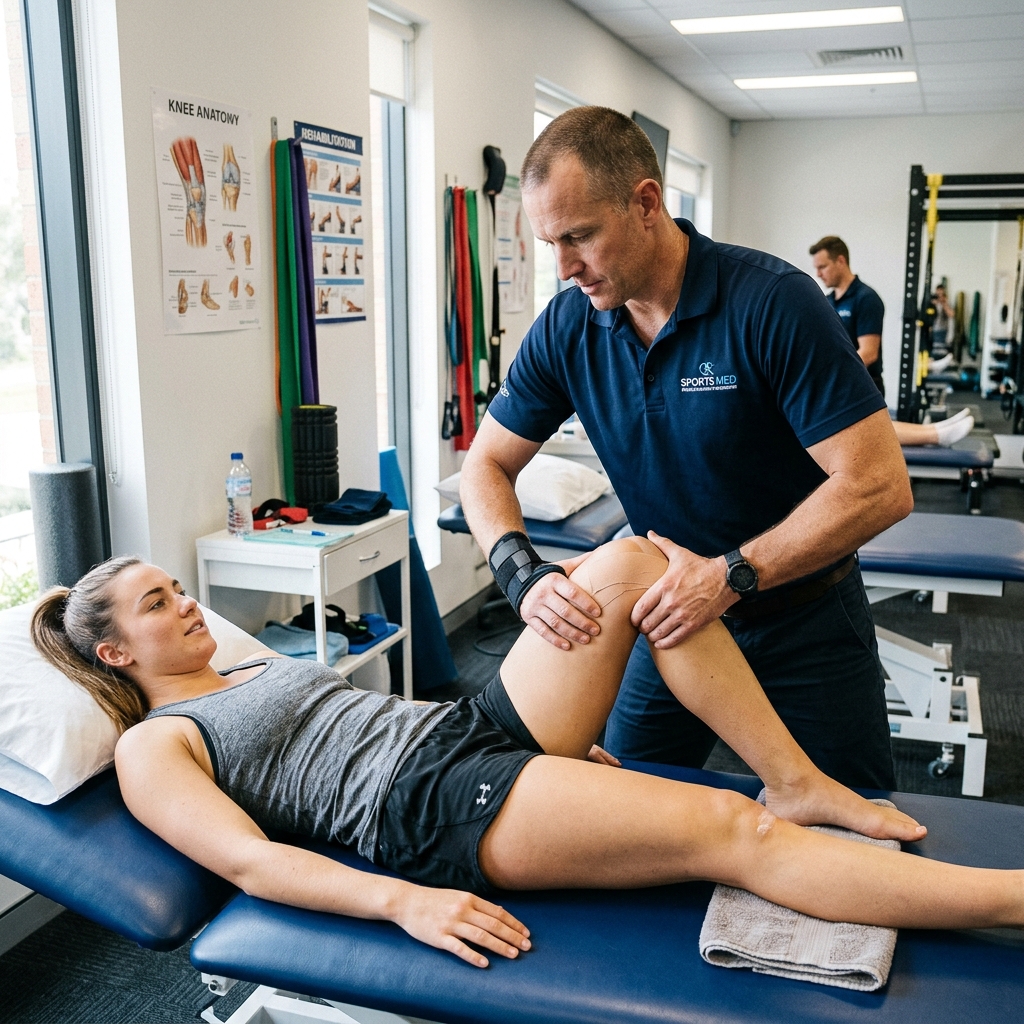 Preparación para rehabilitación y tratamiento de rodilla.