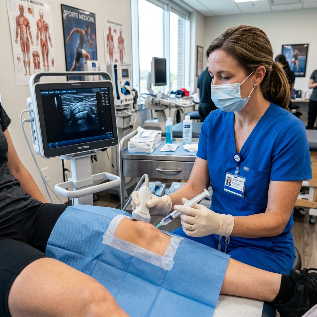 Terapia ecoguiada aplicada en consulta de traumatología deportiva.